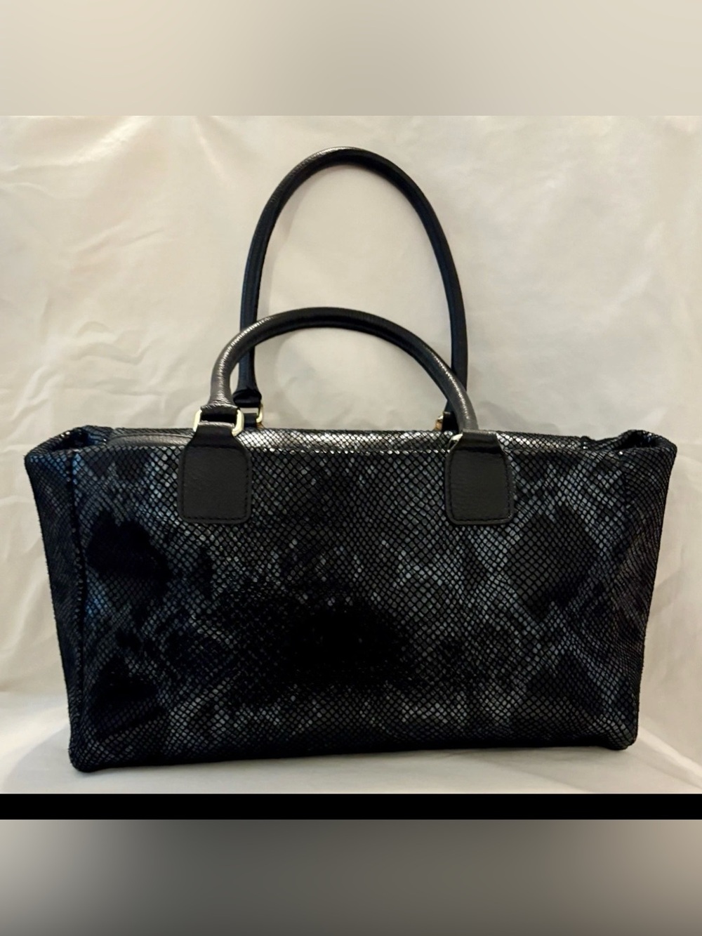 Borse In Pelle Made In Italy Black/ Blue Metlic Python Handbag  genuine leather